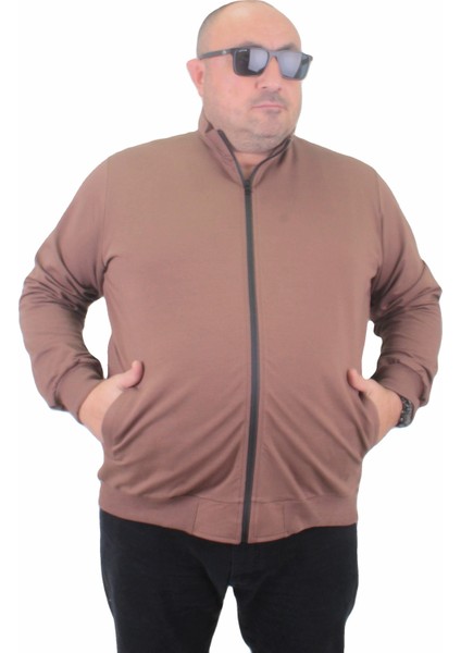 Mocgrande Büyük Beden Basic Mevsimlik Fermuarlı Sweatshirt 22750 Taba