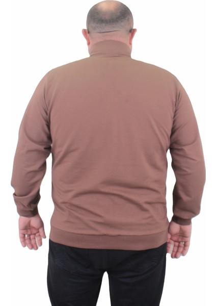 Mocgrande Büyük Beden Basic Mevsimlik Fermuarlı Sweatshirt 22750 Taba modelleri