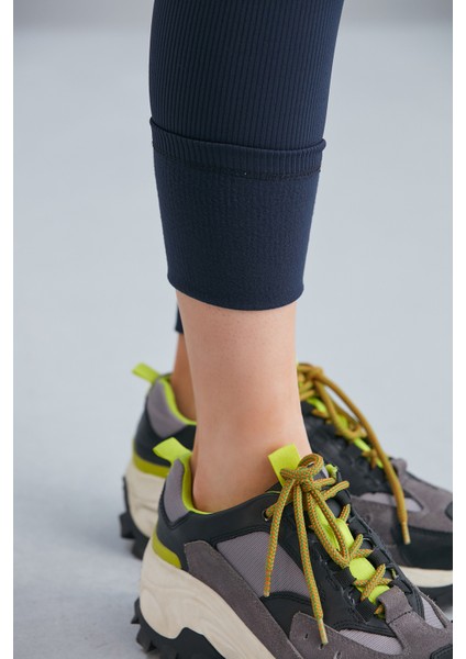 Kadın Lacivert Içi Polarlı Lastikli Şardonlu Fitilli Toparlayıcı Interlok Kışlık Örme Tayt indirimleri