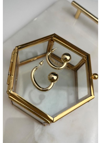 Top Detaylı C Model Halka Küpe(Iç Çapı:2cm)