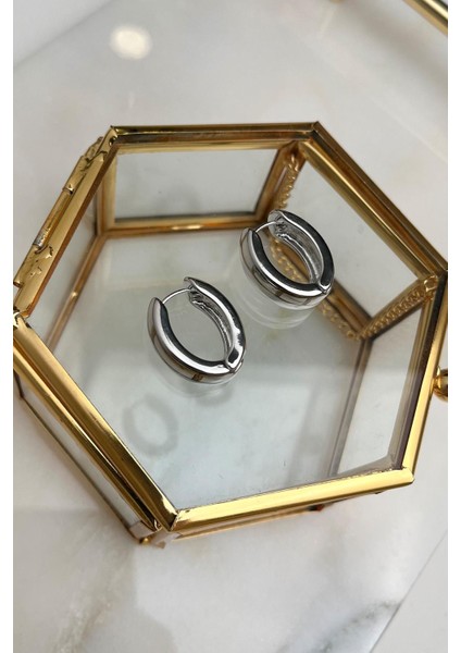 Oval Bombeli Plaka Halka Küpe(Iç Çapı:1cm)