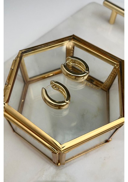 Oval Bombeli Plaka Halka Küpe(Iç Çapı:1cm)