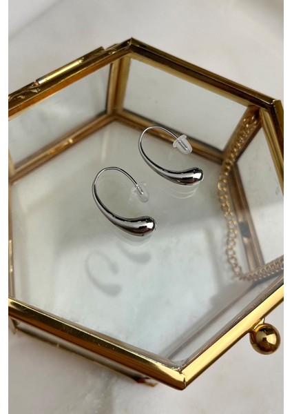 Oval Damla Detaylı C Model Küpe(Ölçü 2cm)