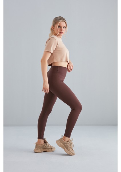 Kadın Kahverengi Içi Polarlı Lastikli Şardonlu Fitilli Toparlayıcı Interlok Kışlık Örme Tayt fiyatları