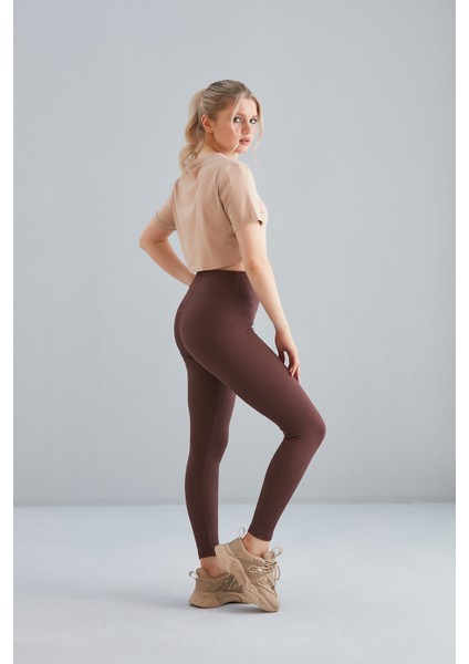 Kadın Kahverengi Içi Polarlı Lastikli Şardonlu Fitilli Toparlayıcı Interlok Kışlık Örme Tayt modelleri