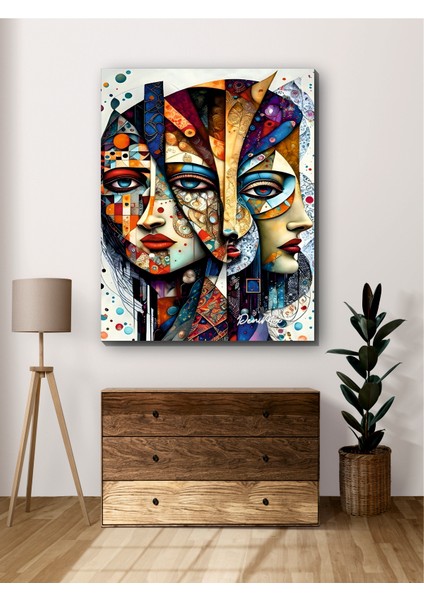 Sürreal Geometrik Insan Yüzü Kanvas Tablo Dekoratif Modern Soyut Minimalist Illüstrasyon