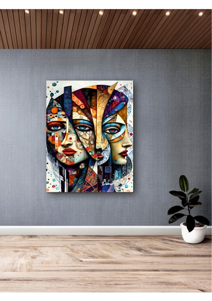 Sürreal Geometrik Insan Yüzü Kanvas Tablo Dekoratif Modern Soyut Minimalist Illüstrasyon fiyatları