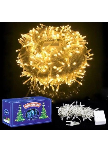 LED Işık Yılbaşı Ağacı Işığı 10METRE 220V Fişli 8 Fonksiyonlu Gün Işığı Sarısı Yılbaşı Ağaç Işığı