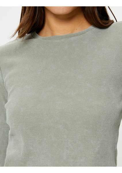 Uzun Kollu Tişört Bisiklet Yaka Fitilli Pamuklu indirimleri