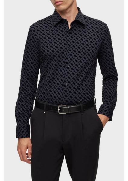 Flok Baskılı Monogramlı Slim Fit Gömlek Erkek Gömlek 50502906 001