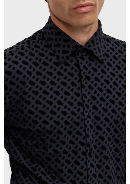 Flok Baskılı Monogramlı Slim Fit Gömlek Erkek Gömlek 50502906 001 fiyatları