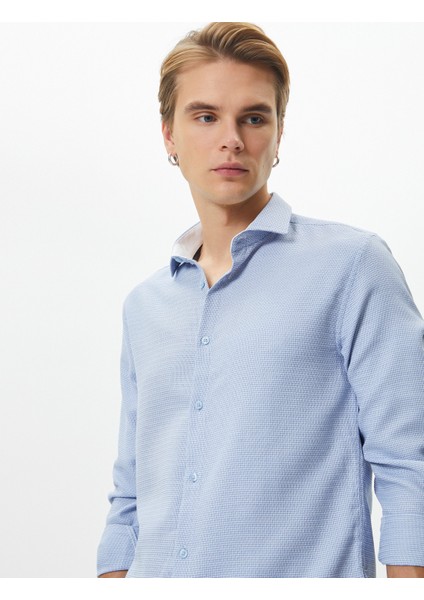 Slim Fit Gömlek Basic Düğmeli Klasik Yaka Uzun Kollu