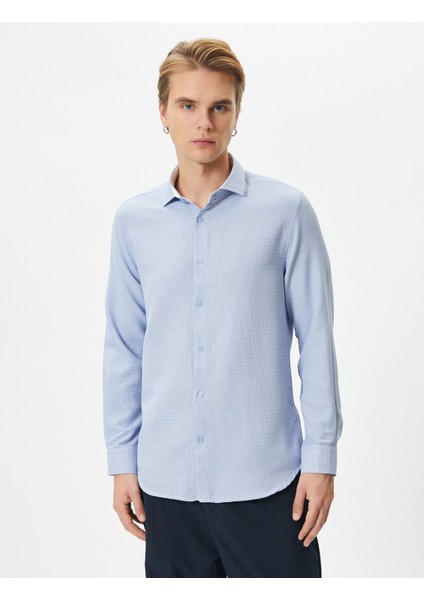 Slim Fit Gömlek Basic Düğmeli Klasik Yaka Uzun Kollu