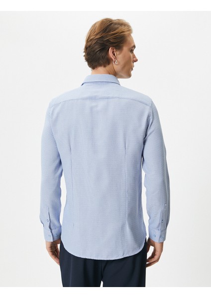 Slim Fit Gömlek Basic Düğmeli Klasik Yaka Uzun Kollu