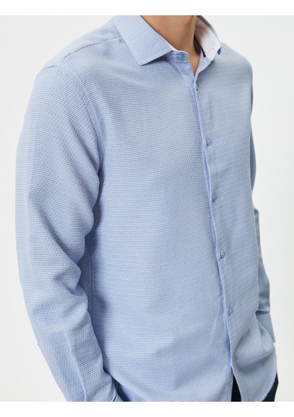 Slim Fit Gömlek Basic Düğmeli Klasik Yaka Uzun Kollu