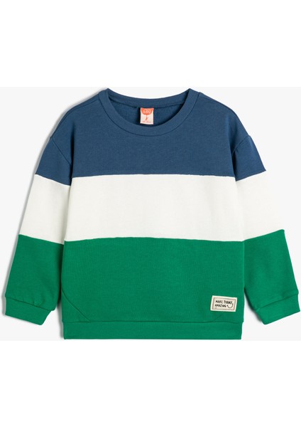 Sweatshirt Uzun Kollu Renk Bloklu Pamuklu