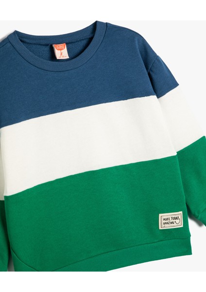 Sweatshirt Uzun Kollu Renk Bloklu Pamuklu modelleri