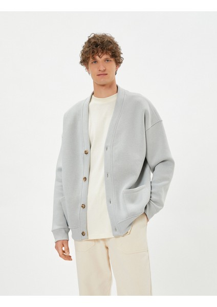 V Yaka Ceket Cep Detaylı Düğmeli