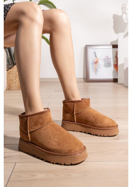 Andrea Kadın Süet Taba Içi Tüylü Kısa Bot