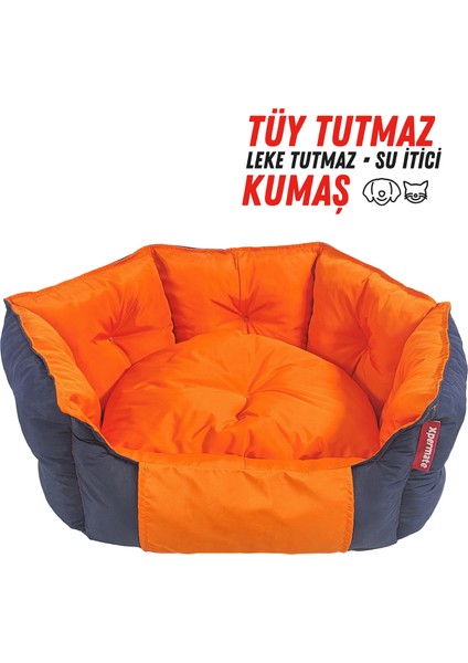 Biscuit Kedi Yatağı ve Köpek Yatağı ,Tüy Tutmaz Kumaş, Su Itici Kumaş Lacivert Turuncu