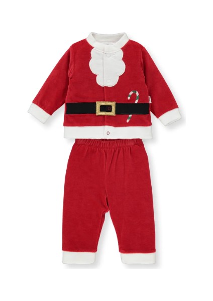 Erkek Bebek Noel Kadife Takım Kırmızı K3766