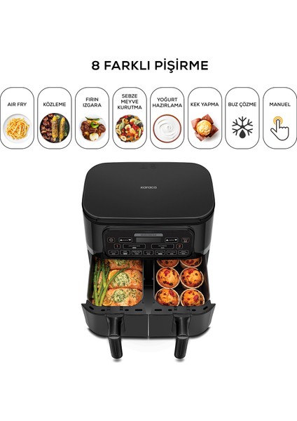 Air Pro Cook Duo Köz Xxxl 4+4 Litre Airfryer Black 8 Kişilik