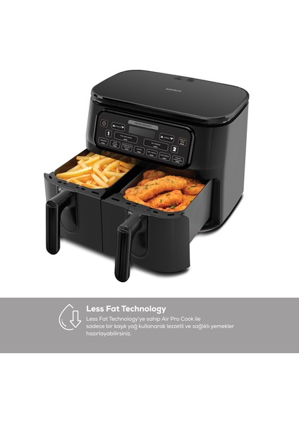 Air Pro Cook Duo Köz Xxxl 4+4 Litre Airfryer Black 8 Kişilik