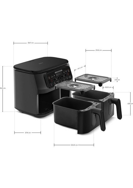 Air Pro Cook Duo Köz Xxxl 4+4 Litre Airfryer Black 8 Kişilik