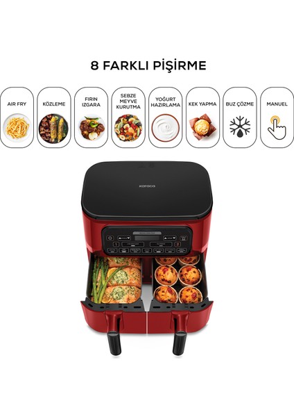 Air Pro Cook Duo Köz Xxxl 4+4 Litre Airfryer Ruby 8 Kişilik