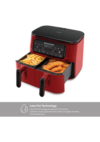 Air Pro Cook Duo Köz Xxxl 4+4 Litre Airfryer Ruby 8 Kişilik