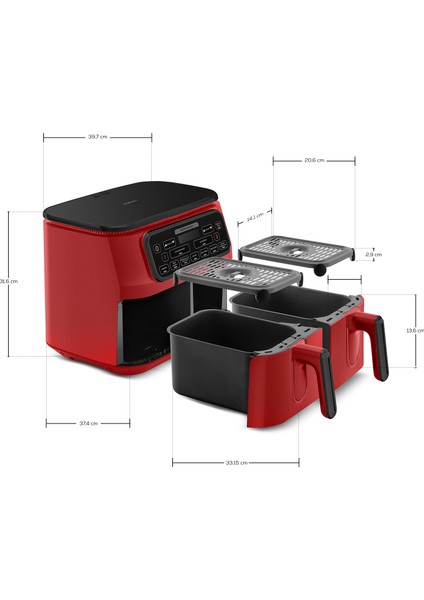 Air Pro Cook Duo Köz Xxxl 4+4 Litre Airfryer Ruby 8 Kişilik