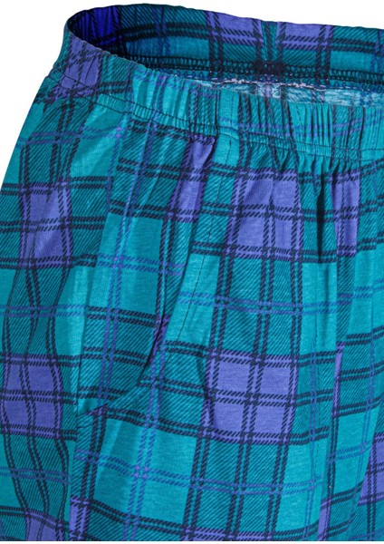 %100 Pamuklu Ekoseli Erkek Tek Alt Cepli Pijama