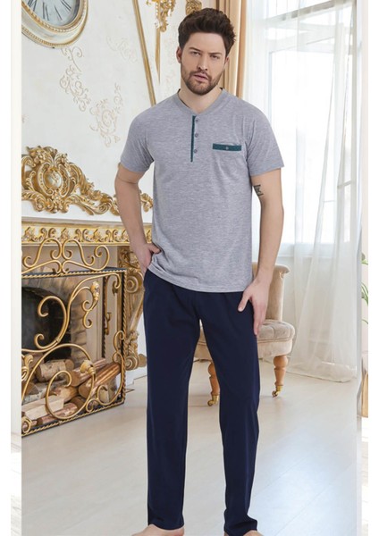 %100 Pamuklu Süprem Penye Kısa Kol Erkek Pijama Takım