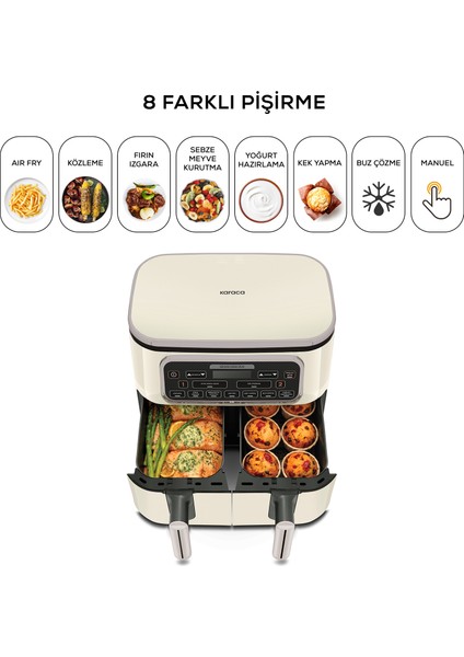 Aır Pro Cook Duo Köz Xxxl 4+4 Litre Airfryer Iconic Beige 8 Kişilik