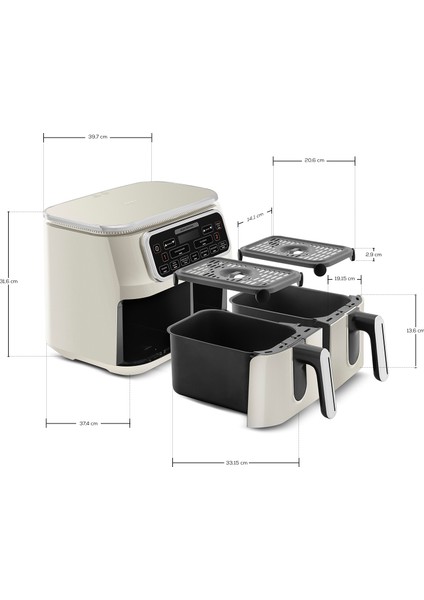 Aır Pro Cook Duo Köz Xxxl 4+4 Litre Airfryer Iconic Beige 8 Kişilik