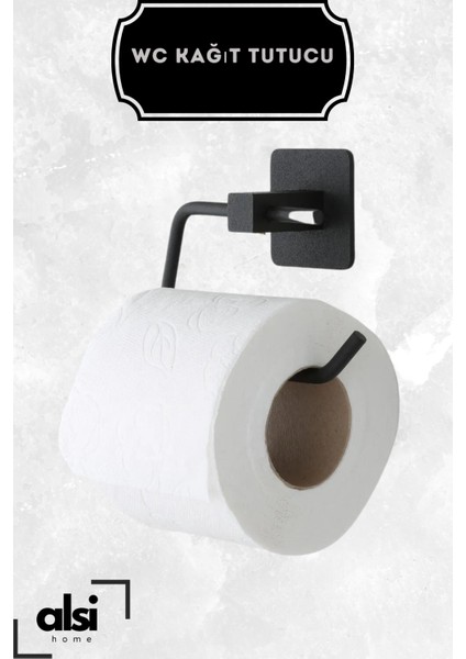 Yapışkanlı Siyah Uzun Havlu Askısı Kare Havluluk Havlu Askısı Wc Tuvalet Kağıtlık 3 Lü Banyo Set