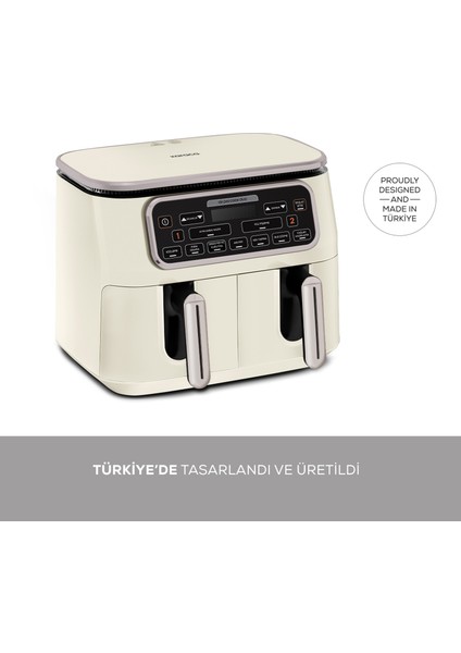 Aır Pro Cook Duo Köz Xxxl 4+4 Litre Airfryer Iconic Beige 8 Kişilik