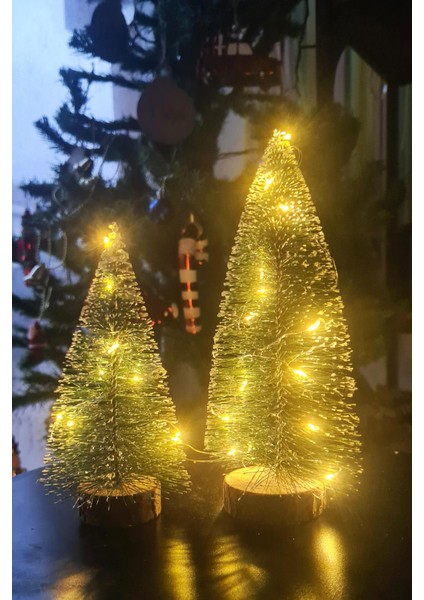 Işıklı Büyük 2li Masa Üstü Yılbaşı Ağacı Seti 2 Ad -15 ve 20CM