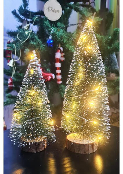 Işıklı Büyük 2li Masa Üstü Yılbaşı Ağacı Seti 2 Ad -15 ve 20CM modelleri