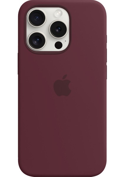 / Apple iPhone 15 Pro Max Logolu Kılıf Lansman Silikon Kılıf - Bordo