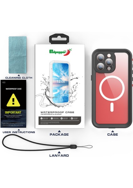 iPhone 15 Pro Uyumlu Su Geçirmez Kılıf Magsafe IP68 Waterproof Anti Shock Anti Dust Kapak