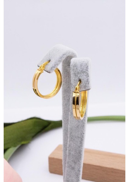 22 Ayar Altın Küpe Iki Sıra Düz Halka Kadın Küpe LKKP1193