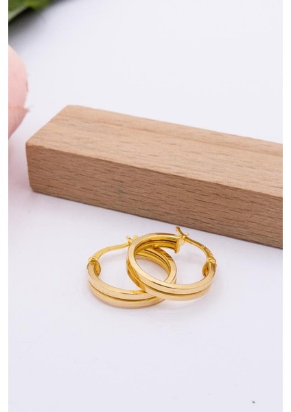 22 Ayar Altın Küpe Iki Sıra Düz Halka Kadın Küpe LKKP1193 modelleri