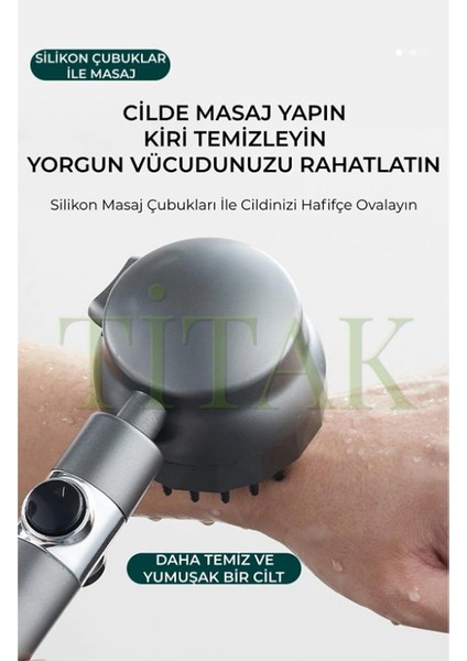Duş Başlığı Masajlı Filtreli Stop Tuşlu 3 Fonksiyonlu
