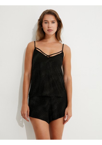 Pijama Üstü Ince Askılı Biye Detaylı Minimal Desenli modelleri