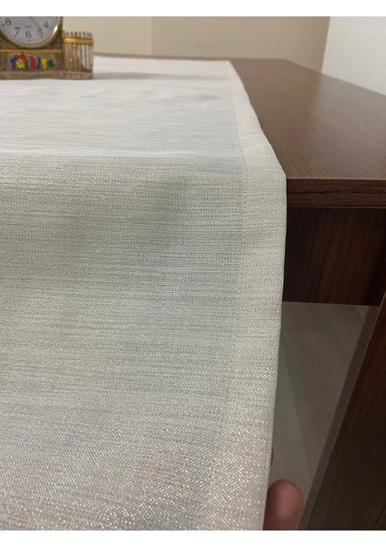 Polyester Keten Simli Runner Krem 40X150CM