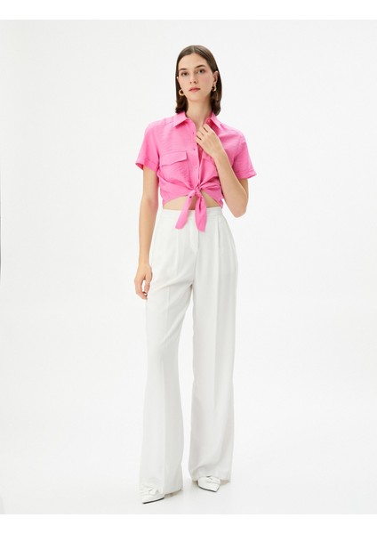 Önden Bağlamalı Gömlek Crop Düğmeli Cepli Viskon fiyatları