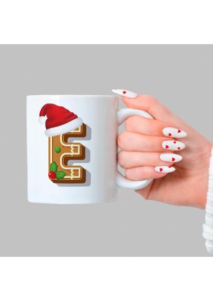 Kurabiye E Harfi Baskılı Beyaz Yılbaşı Kupası