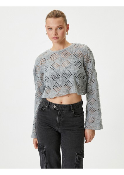 Ajurlu Crop Kazak Bisiklet Yaka Uzun Kollu modelleri