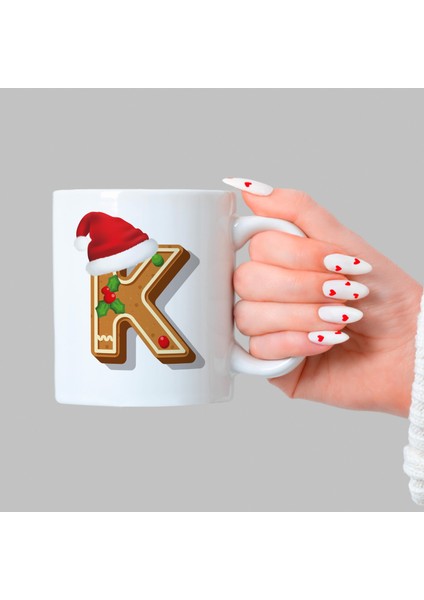 Kurabiye K Harfi Baskılı Beyaz Yılbaşı Kupası